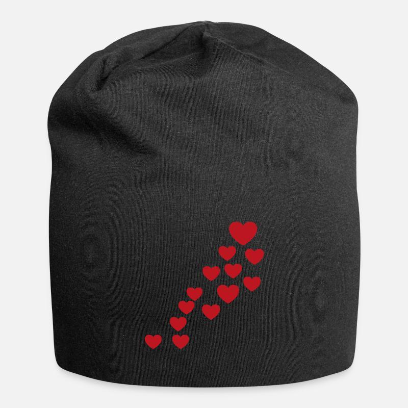 Rote Herzen - Jersey-Beanie - Schwarz