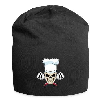 Totenkopf Koch Pfannenwender Kochen - Jersey-Beanie - Schwarz - Vorne