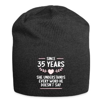 35 years married 35th wedding anniversary - Jersey Beanie - charcoal grey - Front