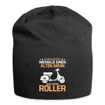 Unterschätze Niemals Einen Alten Mann Roller - Jersey-Beanie - Schwarz - Vorne
