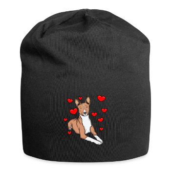 Basenji mit Herzen - Jersey-Beanie - Schwarz - Vorne