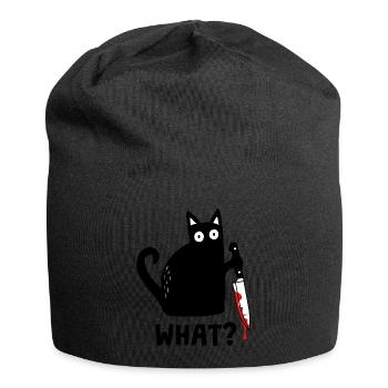 Verrückte Katze What? Lustige Schwarze Katze Humor - Jersey-Beanie - Schwarz - Vorne