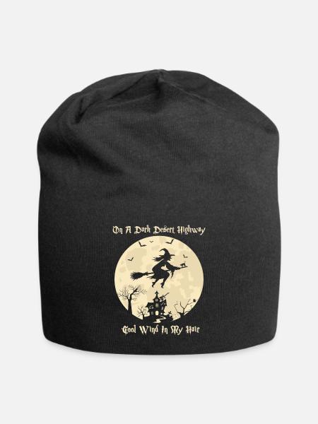On A Dark Desert Highways Witch Riding Brooms - Jersey-Beanie - Schwarz