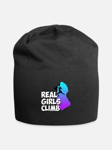Climbing Boulder Saying Real Girls Climb - Jersey Beanie - black
