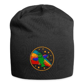 Roter Papagei Papagei im Weltraum - Jersey-Beanie - Schwarz - Vorne
