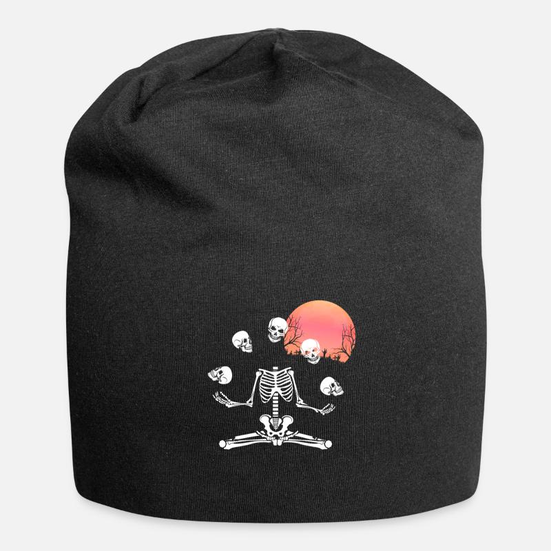 Jonglierendes Skelett mit Totenköpfe im Vollmond - Jersey-Beanie - Schwarz