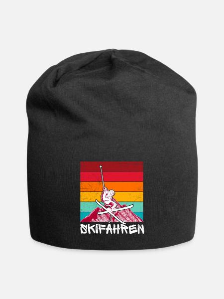 Ski Skifahren Winter Retro Skifahrer - Jersey-Beanie - Schwarz