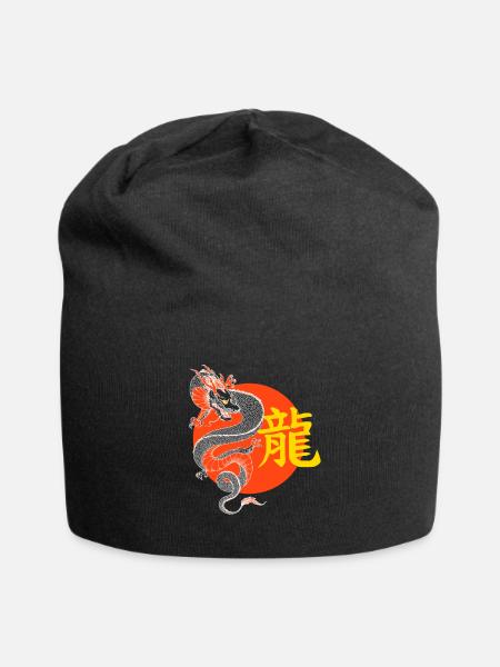 Japanese Dragon Symbol Fantasy - Jersey Beanie - black