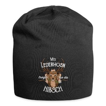 Mei Lederhosn trog no da Hirsch Ersatz Tracht - Jersey-Beanie - Schwarz - Vorne