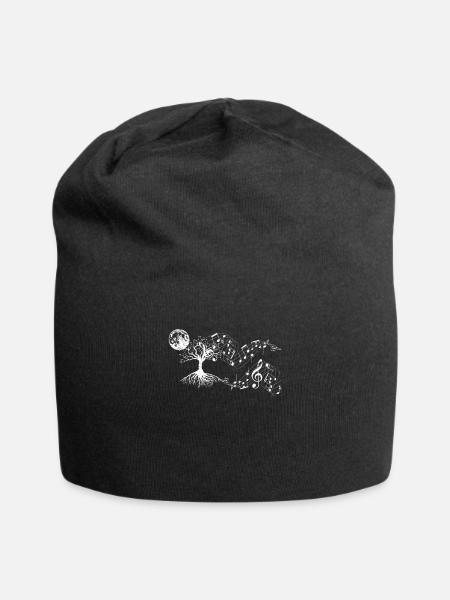 Tree Moon Musical Notes Music Note Music Lover - Jersey Beanie - black