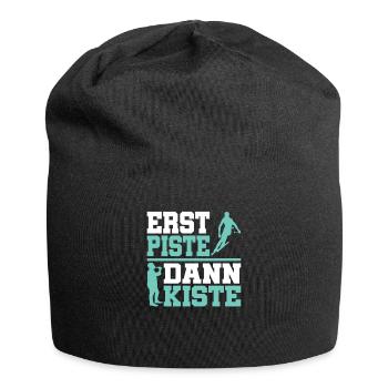 Erst Piste dann Kiste - Jersey-Beanie - Schwarz - Vorne