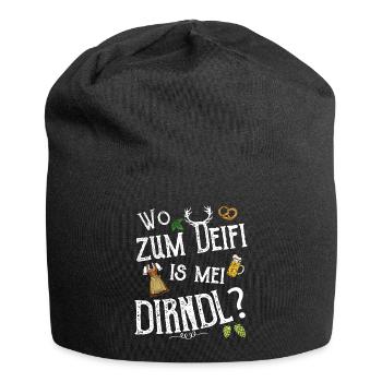 Wo zum Deifi is mei Dirndl Ersatz Tracht Wiesn - Jersey-Beanie - Schwarz - Vorne