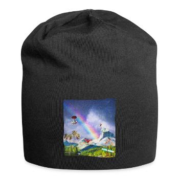 Surf Mountain Collage for surfers and mountain lovers - Jersey Beanie - black - Front