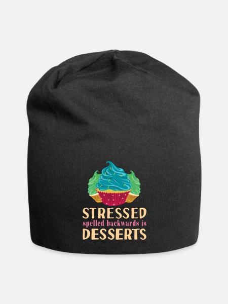 Funny Stressed Spelled Backwards Is Desserts Cake - Jersey-Beanie - Schwarz