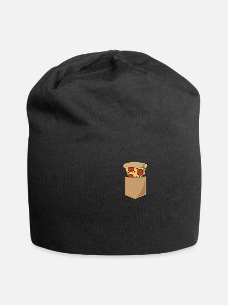Pizza In Brusttasche Print Italien Essen Geschenk - Jersey-Beanie - Schwarz