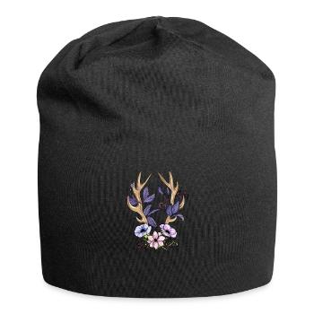 Red Deer Antlers I Hunting Deer Deer Flowers Game Motif - Jersey Beanie - black - Front