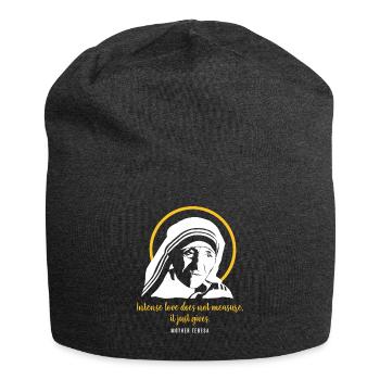 Heilige Mutter Teresa mit Heiligenschein - Spruch - Jersey-Beanie - Anthrazit - Vorne