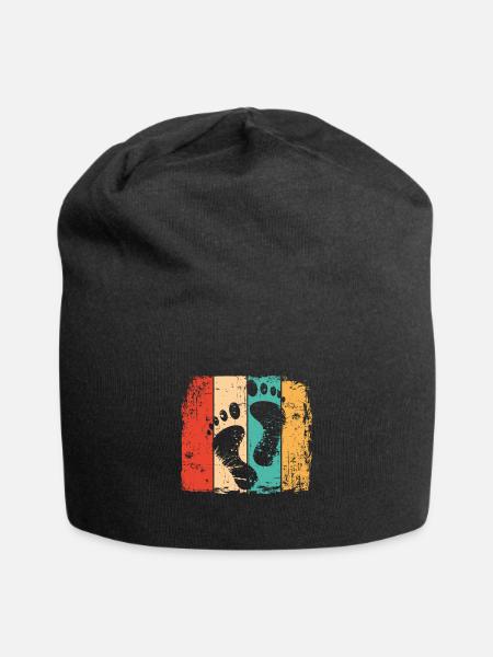 Barfuß Fußababdruck vintage - Jersey-Beanie - Schwarz