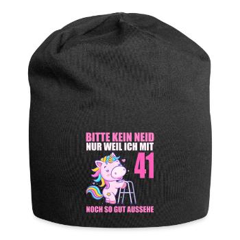 Bitte kein Neid 41 Jahre Einhorn 41. Geburtstag - Jersey-Beanie - Schwarz - Vorne