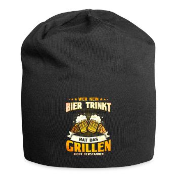 Bier Trinken Grillen BBQ Grillparty Geschenk - Jersey-Beanie - Schwarz - Vorne