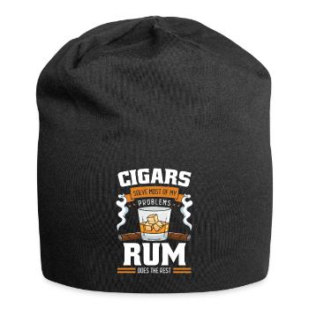 Rum Alkohol Trinken Zigarre Rauchen Genießen - Jersey-Beanie - Schwarz - Vorne