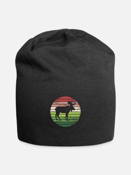 Elch Natur Landschaft Hirsch Vintage Retro Wald - Jersey-Beanie - Schwarz