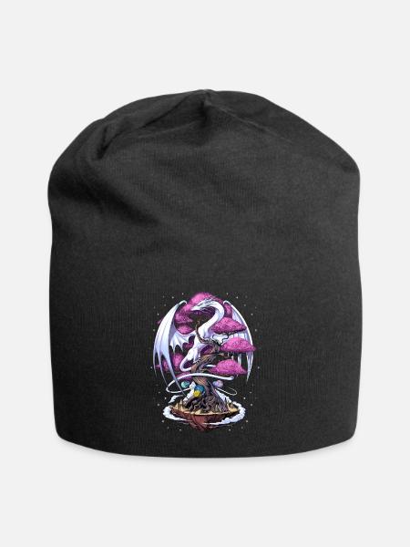 Japanese Dragon Cherry Blossom - Jersey Beanie - black