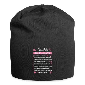 JGA Mutprobe Checkliste Braut Aufgaben - Jersey-Beanie - Schwarz - Vorne