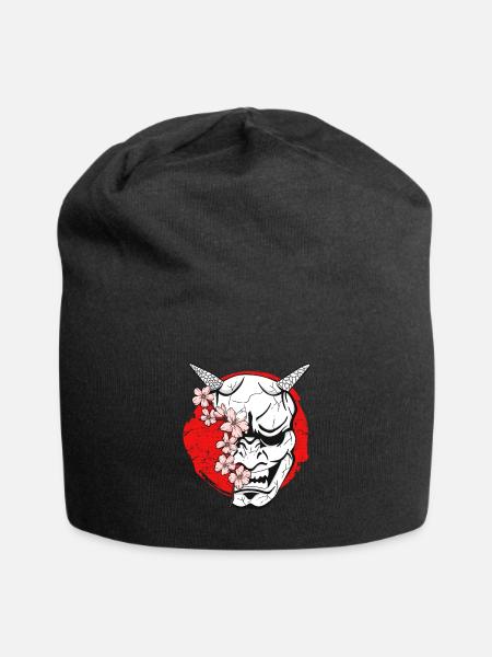Japan Mask Oni Demon Japanese Devil - Jersey Beanie - black