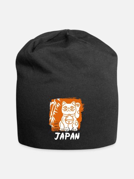 Waving Cat Maneki-Neko Japan Kitten - Jersey Beanie - black