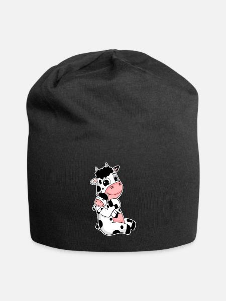 Kuh Familie - Kuh mit Baby - Kuh Motiv - Jersey-Beanie - Schwarz