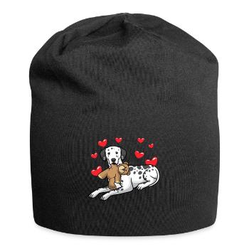 Dalmatian cuddly toy dog and many hearts - Jersey Beanie - black - Front