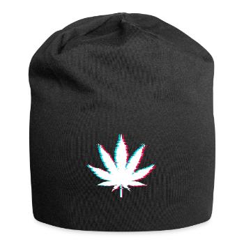 Ästhetisches Vaporwave Marihuana Blatt mit Glitch - Jersey-Beanie - Schwarz - Vorne