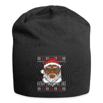 Merry Christmas Bro Ugly Christmas Black Santa - Jersey Beanie - black - Front