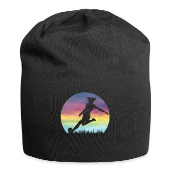 Women's Soccer Silhouette Colorful Retro Sunset - Jersey Beanie - black - Front