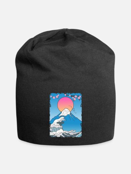 Fujiyama Mountain Japon Manga Lotus - Bonnet en jersey - noir