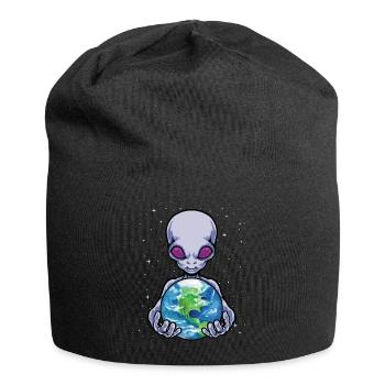 Alien hält Erde Weltraum Kosmisches Universum - Jersey-Beanie - Schwarz - Vorne