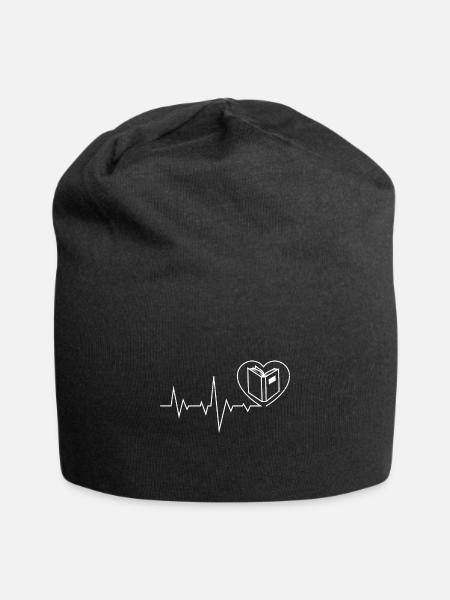 Leseratte Bücher Herzschlag Buch - Jersey-Beanie - Schwarz