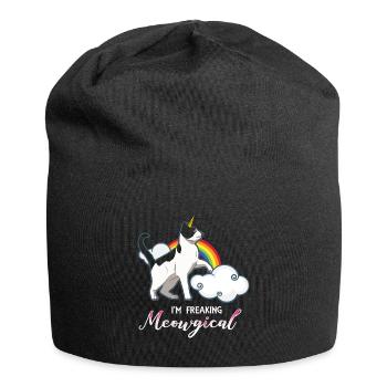Katze Einhorn Unicorn Regenbogen Geschenk - Jersey-Beanie - Schwarz - Vorne