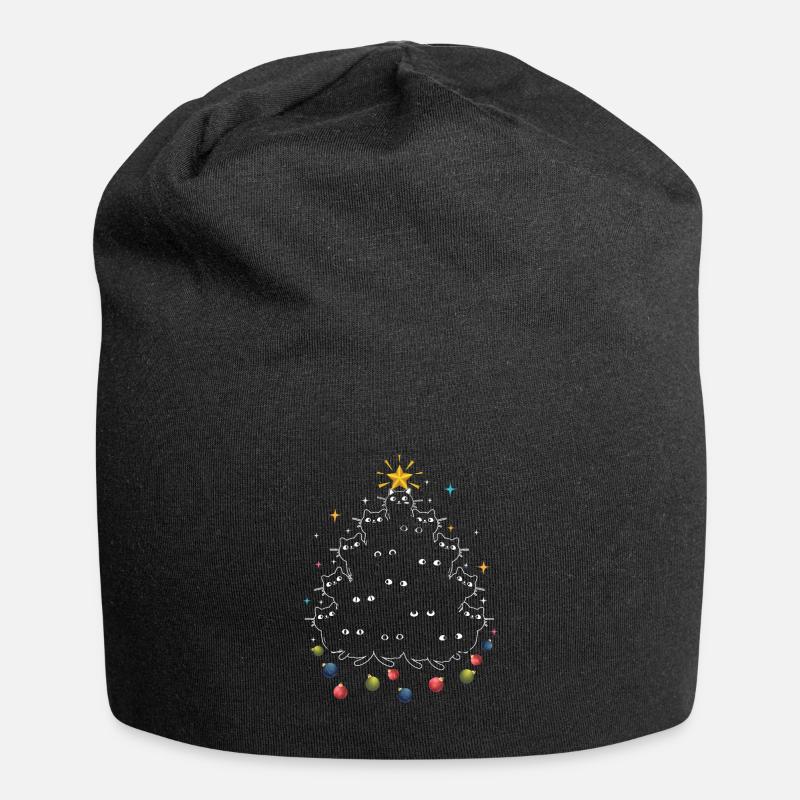 Katze Weihnachtsbaum | Katze Weihnachten - Jersey-Beanie - Schwarz