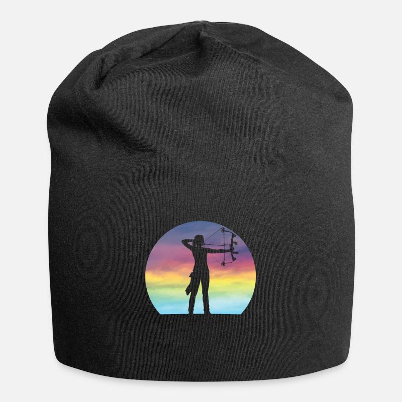 Bogenschießen Mädchen Retro Sonnenuntergang Bogenjagd Bogenschießen - Jersey-Beanie - Schwarz
