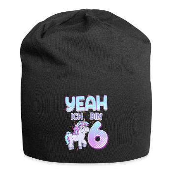 Yeah ich bin 6 Jahre Einhorn 6. Geburtstag - Jersey-Beanie - Schwarz - Vorne