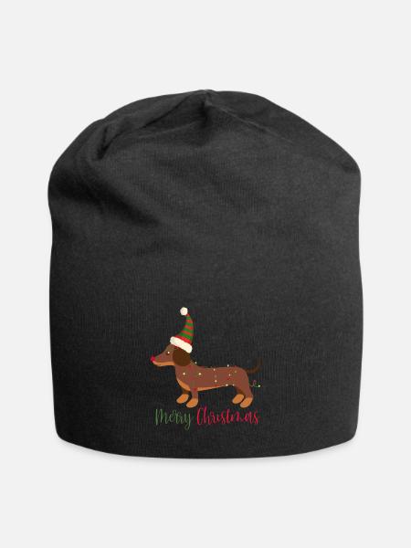 Dackel, Dachshund, Weihnachten, X-Mas, Christmas - Jersey-Beanie - Schwarz