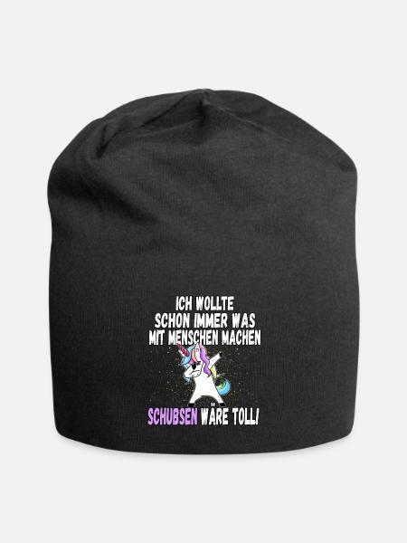 "Was mit Menschen machen" - lustig Einhorn Spruch - Jersey-Beanie - Schwarz