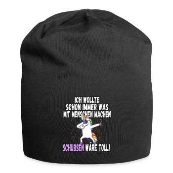 "Was mit Menschen machen" - lustig Einhorn Spruch - Jersey-Beanie - Schwarz - Vorne