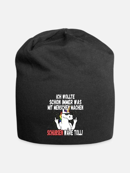 "Was mit Menschen machen" - lustig Einhorn Spruch - Jersey-Beanie - Schwarz