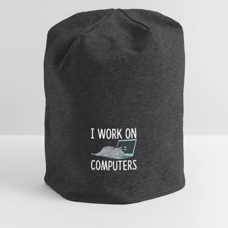 I Work On Computers Cat Computer Science Kitten Jersey Beanie