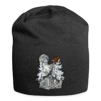 Wölfe,Winter, Adler, Mond - Jersey-Beanie - Schwarz - Vorne
