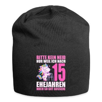 15 Jahre verheiratet lustig 15. Hochzeitstag - Jersey-Beanie - Schwarz - Vorne