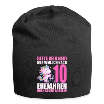 10 Jahre verheiratet lustig 10. Hochzeitstag - Jersey-Beanie - Schwarz - Vorne
